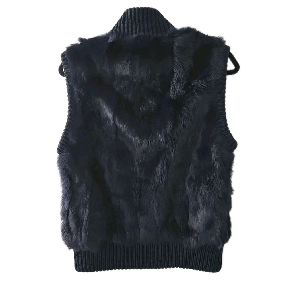 Pologeorgis Vest Womens Medium Black Dyed Real Rabbit Fur Full Zip Soft Winter - Picture 2 of 6